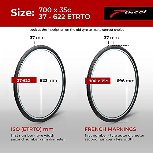 Fincci Pair 700x35c Tire 37-622 Foldable 60 TPI City Commuter Tires with Nylon Protection for Cycle Road Mountain MTB Hybrid Touring Electric Bike Bicycle - Pack of 2X 700 x 35c Tires