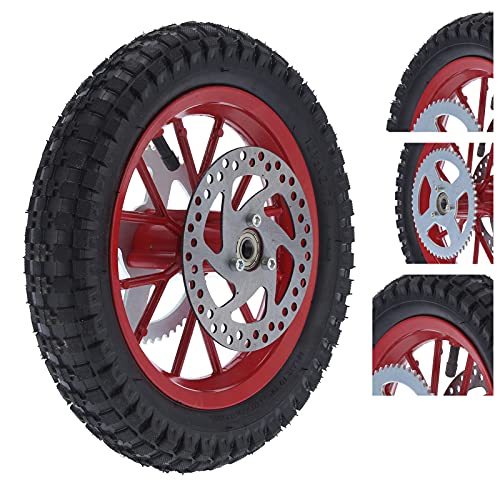 Fydun Mini Bike Back Wheel，12.5x2.75in Mini Bicycle Rear Wheel Anti‑Skid Rubber Steel Alloy Replacement for 47cc 49cc 2 Stroke Dirt Bike(C(Red)