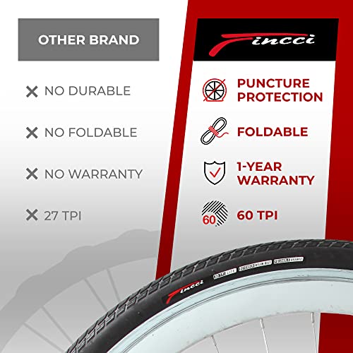 Fincci Pair 700x35c Tire 37-622 Foldable 60 TPI City Commuter Tires with Nylon Protection for Cycle Road Mountain MTB Hybrid Touring Electric Bike Bicycle - Pack of 2X 700 x 35c Tires
