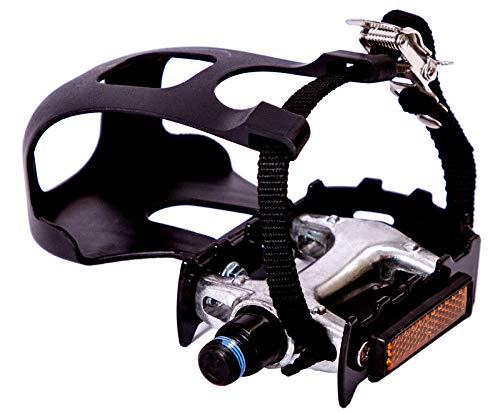 YBEKI Bike Pedals with Toe Clip and Straps, for Exercise Bike, Spin Bike and Outdoor Bicycles, 9/16-Inch Spindle Resin/Alloy Bicycle Pedals, Half Year Warranty