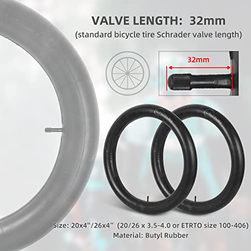 (2-Pack) CALPALMY 26x4.0 Inner Tubes for Fat Tire Bicycles - 26" Fat Tire Tubes for Mountain Bikes and E-Bikes with 32mm Schrader Valve - Includes 2 Tire Lever