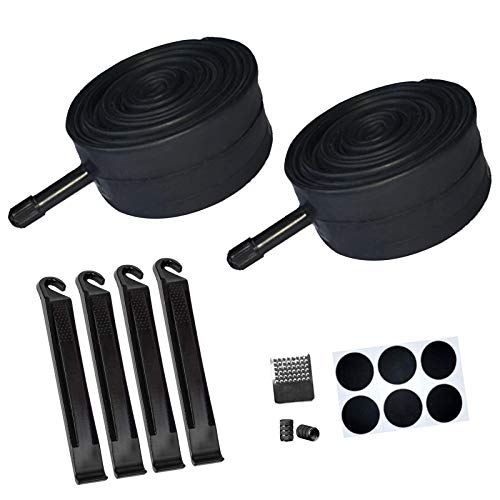 2 PACK 20 x 1.75/1.95/2.125 Bike Inner Tube with Bike Tube Repair Tool Kits, 4 Tire Levers, 6 Self-Adhesive Round Patches, 1 Metal Rasp, 2 Schrader Valve, Replacement Bike Bicycle Inner Tubes