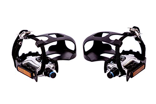YBEKI Bike Pedals with Toe Clip and Straps, for Exercise Bike, Spin Bike and Outdoor Bicycles, 9/16-Inch Spindle Resin/Alloy Bicycle Pedals, Half Year Warranty