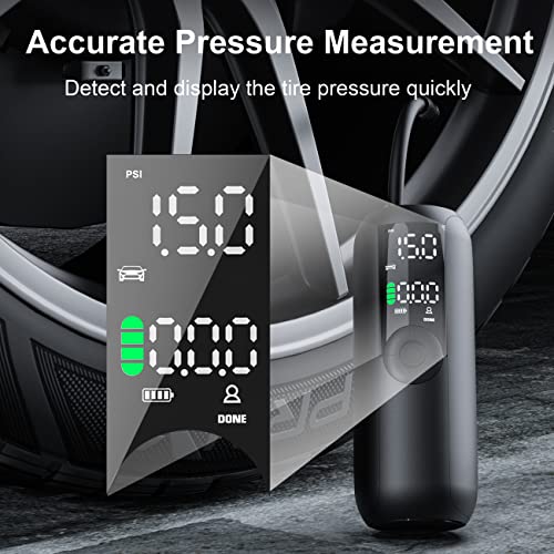 Portable Air Compressor Mini Bike Pump, AMORNO 150 PSI Electric Tire Pump Handheld Inflator with Digital LCD Screen LED Lights for Cars Bike Motorcycles Balls and Other Inflatables (Black)