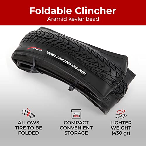Fincci Pair 700x35c Tire 37-622 Foldable 60 TPI City Commuter Tires with Nylon Protection for Cycle Road Mountain MTB Hybrid Touring Electric Bike Bicycle - Pack of 2X 700 x 35c Tires