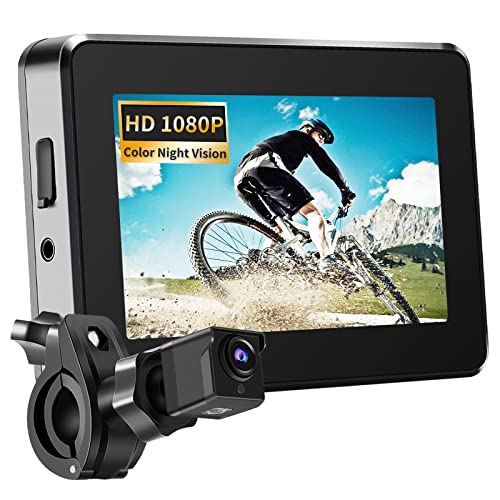 PTAVLO Bike Camera Bicycle Mirror - Mountain Bike Rear View Cameras HD 1080P Color Night Vision with 4.3 Inch Monitor