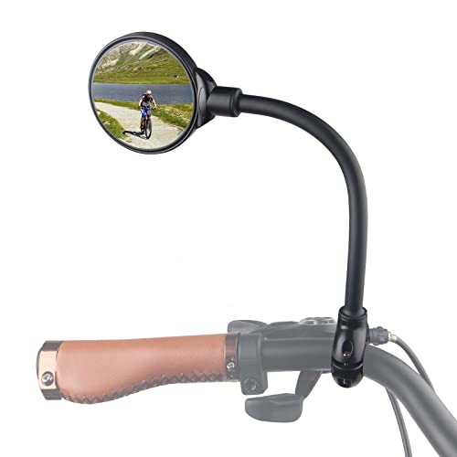 Bike Mirror, Bicycle Rear View Handlebar Mirrors Wide Angle Acrylic Convex Safety Adjustable Rotatable Scratch Resistant Shockproof Aluminum Tube Bike Mirrors for Mountain/Kids/Ebike Bikes (1 piece)