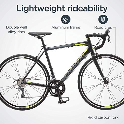 Schwinn Phocus 1600 Drop Bar Adult Road Bicycle, 53cm/Large Alluminum Step-Over Frame, Carbon Fiber Fork, 16-Speed Drivetrain, 700c Wheels, Black