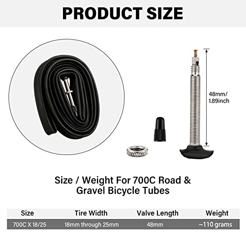 12 Pack Bike Inner Tube 700x18/25c Road Bike Replacement Inner Tubes Bicycle Wheel Sizes with 48mm Valve Rubber Tubes for Road Bikes