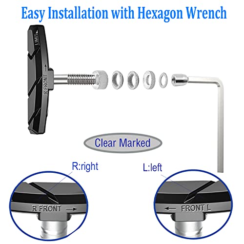 Bike Brake Pads Set, Qidoe 4PCS Road Mountain Bicycle V-Brake Blocks Shoes with Hex Nut and Shims, Universal Bicycle Brakes Pads for Front and Back Wheel, No Noise No Skid-70mm