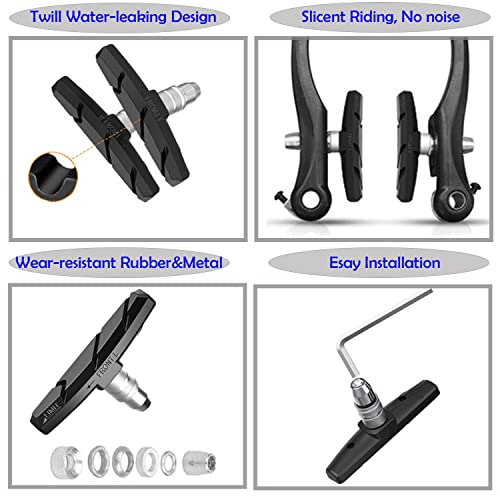 Bike Brake Pads Set, Qidoe 4PCS Road Mountain Bicycle V-Brake Blocks Shoes with Hex Nut and Shims, Universal Bicycle Brakes Pads for Front and Back Wheel, No Noise No Skid-70mm