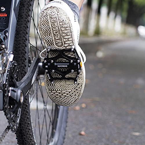 ROCKBROS Mountain Bike Pedals Non-Slip MTB Pedals Durable Lightweight Aluminum Alloy Bicycle Pedals for Mountain Bikes Commuter Bike Leisure Bikes 9/16"