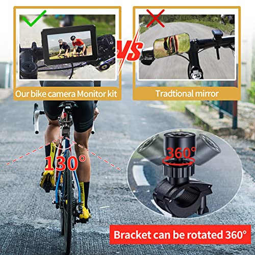 PTAVLO Bike Camera Bicycle Mirror - Mountain Bike Rear View Cameras HD 1080P Color Night Vision with 4.3 Inch Monitor