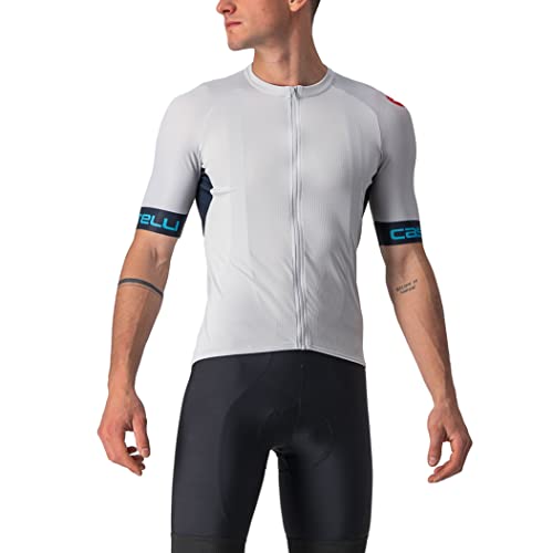 Castelli Men’s Entrata VI Jersey for Road and Gravel Biking l Cycling - Silver Gray/Savile Blue/Blu Sky - Large