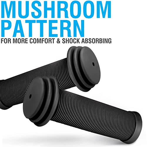 Marque Mini Kids Bike Handlebar Grips - Bicycle Grips with Oversize Bar Ends for Extra Bump Protection for Scooter, Balance Bike Replacement Grips, Mushroom Pattern for Comfortable Grip (Black)