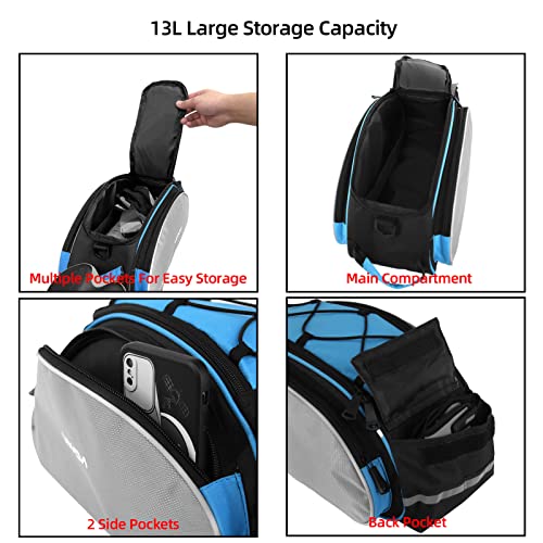 Lixada Bicycle Rack Bag 13L Waterproof Cycling Bike Rear Seat Cargo Bag MTB Road Bike Rack Carrier Trunk Bag Pannier Bag