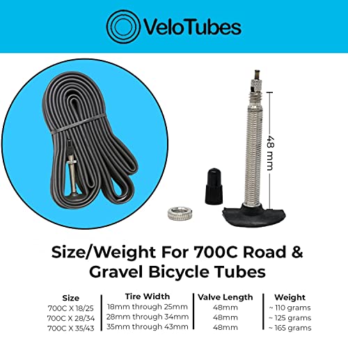 VeloTubes 700C X 18/25 Road & Gravel 48mm Presta Valve Bicycle Inner Tubes - Bulk 6 Pack