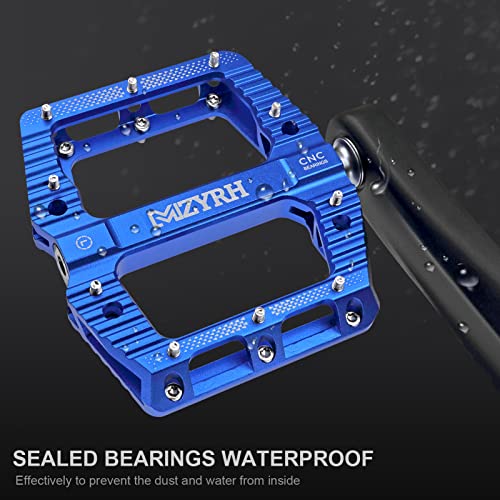MZYRH Road/Mountain Bike Pedals MTB Pedals Bicycle Flat Pedals 3 Bearings 9/16” Aluminum Alloy Bicycle Platform Pedals for BMX MTB (Blue)
