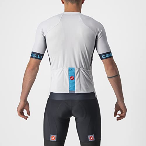 Castelli Men’s Entrata VI Jersey for Road and Gravel Biking l Cycling - Silver Gray/Savile Blue/Blu Sky - Large