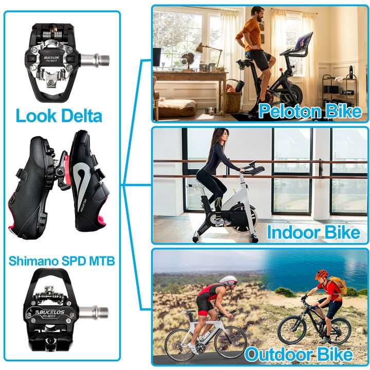 BUCKLOS Look Delta, SPD Spin Bike Bicycle Pedals - Compatible with Peloton & Shimano SPD - 9/16'' Fitness Exercise Indoor Cycling Pedal