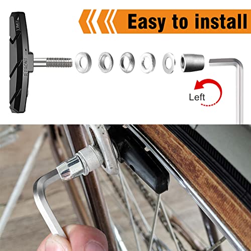 Alritz Bike Brake Pads Set, 4 Pairs Road Mountain Bicycle V-Brake Blocks Shoes with Hex Nut and Shims, No Noise No Skid, 70mm (Black)