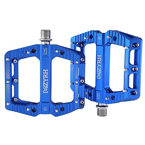 MZYRH Road/Mountain Bike Pedals MTB Pedals Bicycle Flat Pedals 3 Bearings 9/16” Aluminum Alloy Bicycle Platform Pedals for BMX MTB (Blue)