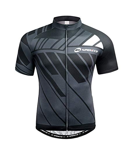 sponeed Men's Bike Jersey Cyclist Tops Bicycle Shirt Quick Dry Full Zip Shirts Breathable US L Gray Multi