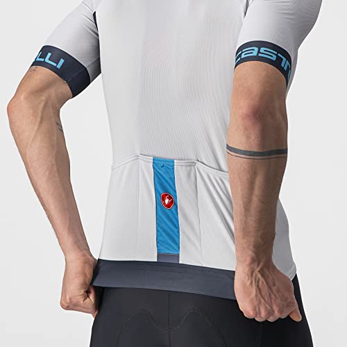 Castelli Men’s Entrata VI Jersey for Road and Gravel Biking l Cycling - Silver Gray/Savile Blue/Blu Sky - Large