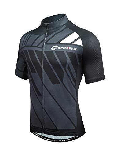 sponeed Men's Bike Jersey Cyclist Tops Bicycle Shirt Quick Dry Full Zip Shirts Breathable US L Gray Multi