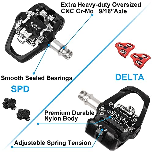 BUCKLOS Look Delta, SPD Spin Bike Bicycle Pedals - Compatible with Peloton & Shimano SPD - 9/16'' Fitness Exercise Indoor Cycling Pedal