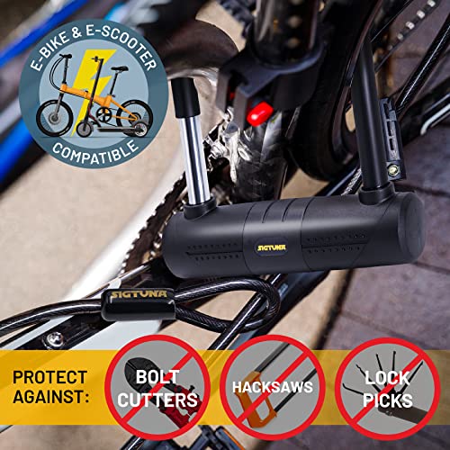 Sigtuna Extra Long Bike Lock Heavy Duty Anti Theft, 16mm Bike U Lock with Ulock Shackle and Bicycle Lock Mount Holder and 4ft Cable