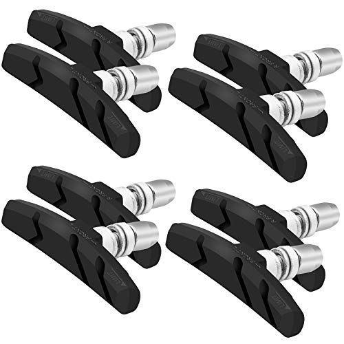 Alritz Bike Brake Pads Set, 4 Pairs Road Mountain Bicycle V-Brake Blocks Shoes with Hex Nut and Shims, No Noise No Skid, 70mm (Black)