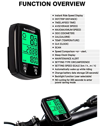 Wired Bike Computer with 27 Functions