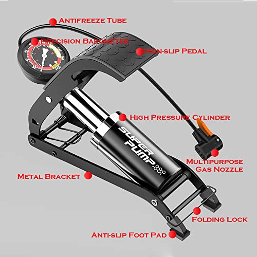 Portable Bike Tire Pump with Pressure Gauge