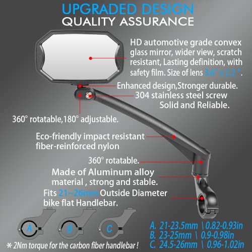 Mountain Bike Bar End Mirrors, High-Definition Convex Lens