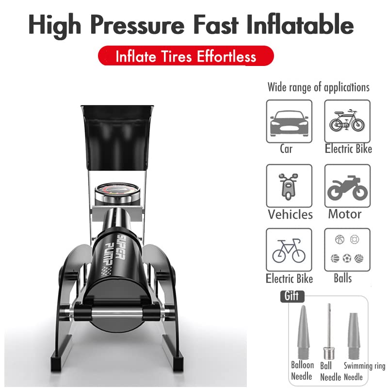 Portable Bike Tire Pump with Pressure Gauge