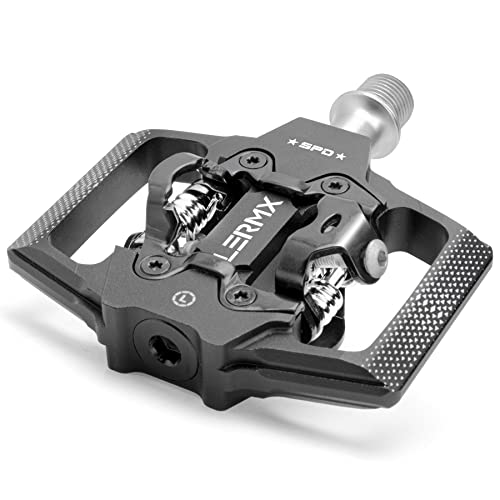 Bike Pedals-LX LERMX MTB Mountain SPD Bicycle Pedals Sealed Bearing Flat Platform Compatible with SPD Duble-Sided Clip Aluminum 9/16" Pedals with Cleats