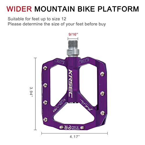 KRSEC Mountain Bike Pedals MTB Bicycle Pedals Flat Pedals Aluminum 9/16" Sealed Bearing Lightweight Platform for Road Mountain BMX MTB Bike