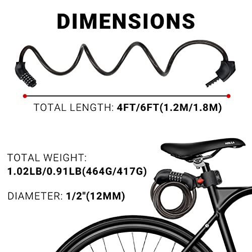 Himiway Bike Cable Lock 5 Digit Combination Heavy Duty Anti Theft Bike Locks 4 ft 12mm Bike Lock Cable for Outdoor Equipment Bicycle Lock High Security Cable Bicycle Locks for Road & Mountain Bike