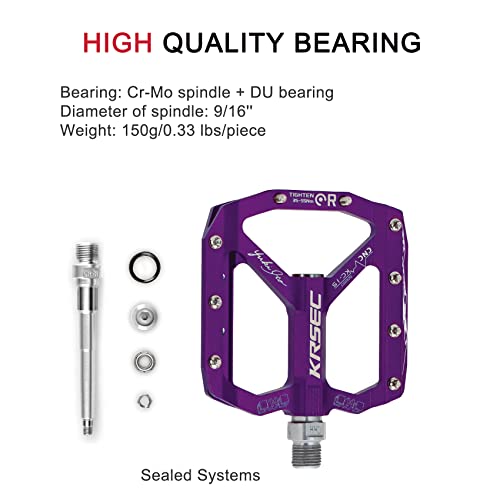KRSEC Mountain Bike Pedals MTB Bicycle Pedals Flat Pedals Aluminum 9/16" Sealed Bearing Lightweight Platform for Road Mountain BMX MTB Bike
