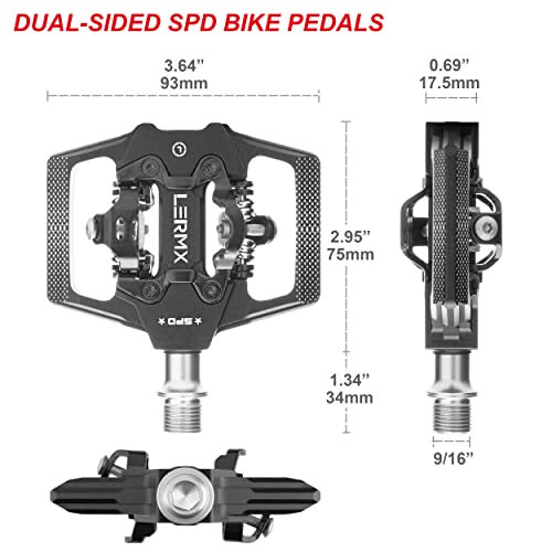 Bike Pedals-LX LERMX MTB Mountain SPD Bicycle Pedals Sealed Bearing Flat Platform Compatible with SPD Duble-Sided Clip Aluminum 9/16" Pedals with Cleats
