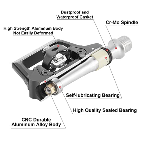 Bike Pedals-LX LERMX MTB Mountain SPD Bicycle Pedals Sealed Bearing Flat Platform Compatible with SPD Duble-Sided Clip Aluminum 9/16" Pedals with Cleats