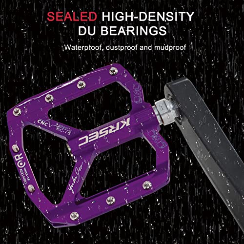 KRSEC Mountain Bike Pedals MTB Bicycle Pedals Flat Pedals Aluminum 9/16" Sealed Bearing Lightweight Platform for Road Mountain BMX MTB Bike