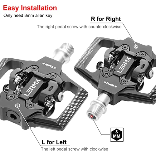 Bike Pedals-LX LERMX MTB Mountain SPD Bicycle Pedals Sealed Bearing Flat Platform Compatible with SPD Duble-Sided Clip Aluminum 9/16" Pedals with Cleats