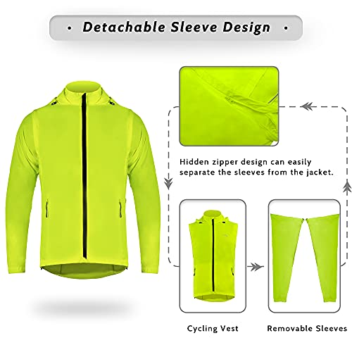 Men's Yellow Cycling Windproof Vest with Removable Sleeves