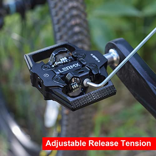 Bike Pedals-LX LERMX MTB Mountain SPD Bicycle Pedals Sealed Bearing Flat Platform Compatible with SPD Duble-Sided Clip Aluminum 9/16" Pedals with Cleats
