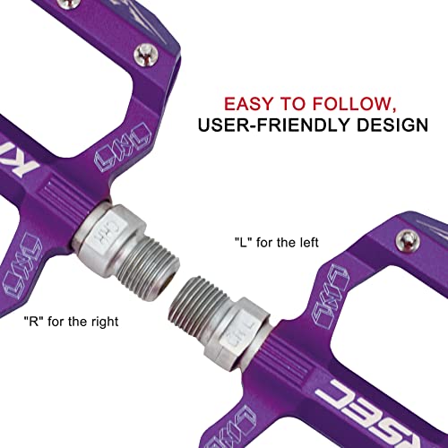 KRSEC Mountain Bike Pedals MTB Bicycle Pedals Flat Pedals Aluminum 9/16" Sealed Bearing Lightweight Platform for Road Mountain BMX MTB Bike