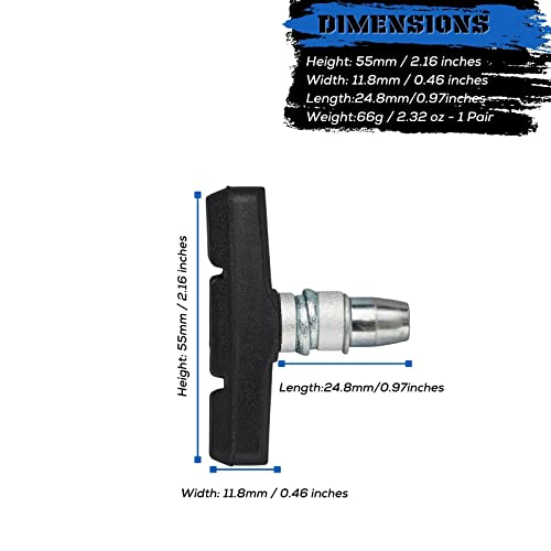 corki Bike Brake Pads 2-Pairs, Mountain Bike V Brake Pads with Hex Nuts and Shims 55mm Black