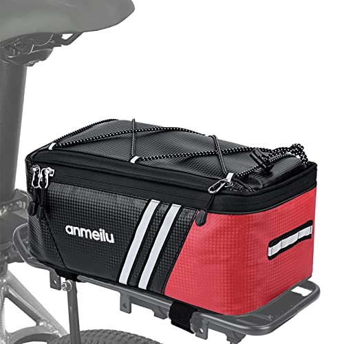 Bike Rack Bag Bike Bags for Bicycle Back Seat Rear Rack Panniers for Saddle Luggage Pouch Waterproof Reflective Storage Trunk Folding 7L Small Cargo Carrier Pack with Rain Cover Bike Accessories, Red