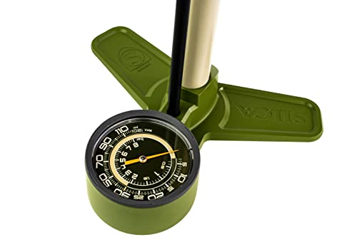 SILCA Terra Bicycle Floor Pump | 2 Stage Low and high Pressure Gauge | Presta and Schrader Reversible Locking Chuck | Aluminum Barrel and Base | .5psi Resolution up to 30psi and max 120PSI